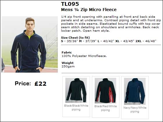Mens fleece colours and sizes